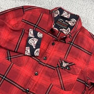 Middle Of Beyond Total Recall Shirt Mens Medium Red Plaid Flannel Kuato Graphic
